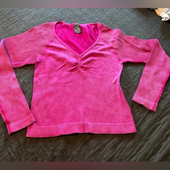 Victorias Secret PINK Active Crop Seamless Top XL‎ Long Sleeve Fushia Stretchy - Picture 1 of 6